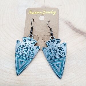 Brand New Bohemian Turquoise Blue Native Thunderbird Earrings